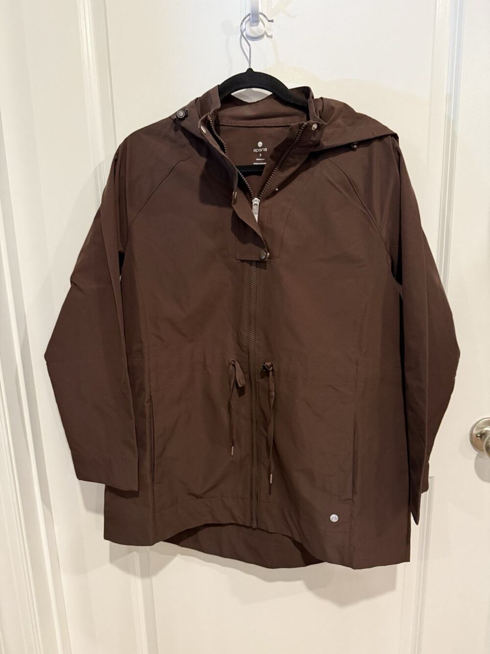 Apana Hooded Windbreaker Lightweight Rain Jacket Brown Size Small Cinch Waist